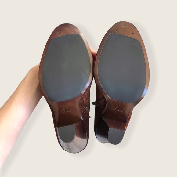 Frye Madeline Short Dark Brown Suede Zip Up Southwestern Heeled Pointy AnkleBoot - Picture 13 of 16